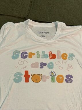 White "Scribbles and Stories" Womens Graphic Tee
